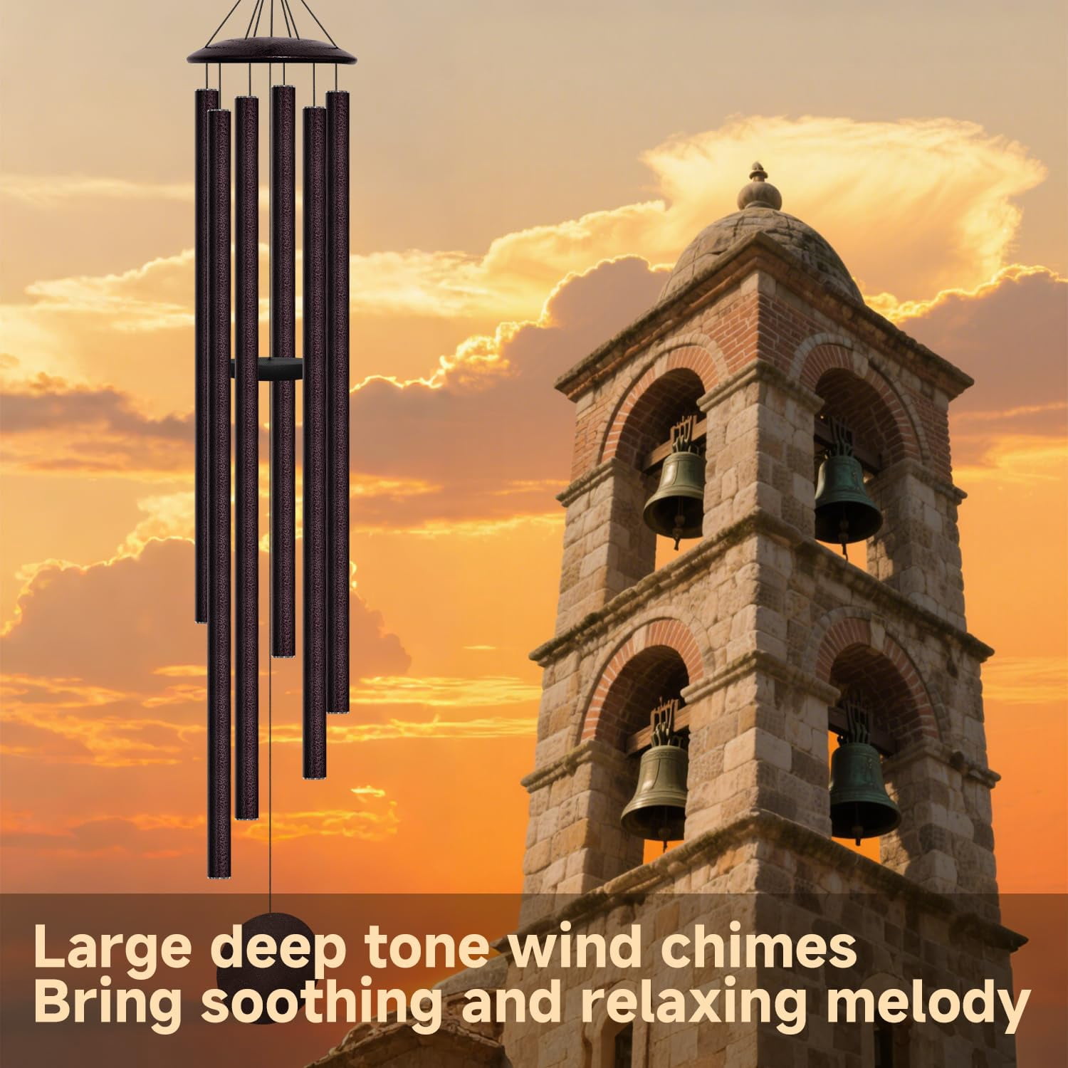 66" Extra Large Wind Chimes For Outside Deep Tone  6 Thick And Bold Aluminum Tubes Tuned Relaxing Melody Chime Big Garden Patio Decor Great Gift Idea Mother's Day (bronze)