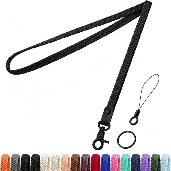 DESIGNICE Stretchy Thin Lanyards for Keys Id Badges,Cute Long Teacher Neck Key Lanyard Keychains for Women Men Wallet Phone Comfortable Key Lanyard (Black)