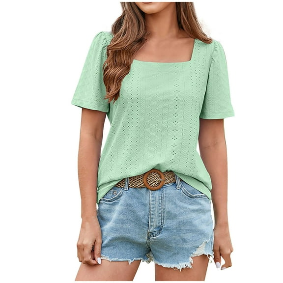 Elainilye Fashion Women Blouses Casual Long Sleeve Buttons Comfortable Print Shirt Tops Blouse Basic Tops,Green