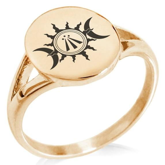 Stainless Steel Celtic Awen Arwen Sun & Moon Minimalist Oval Top Polished Statement Signet Ring