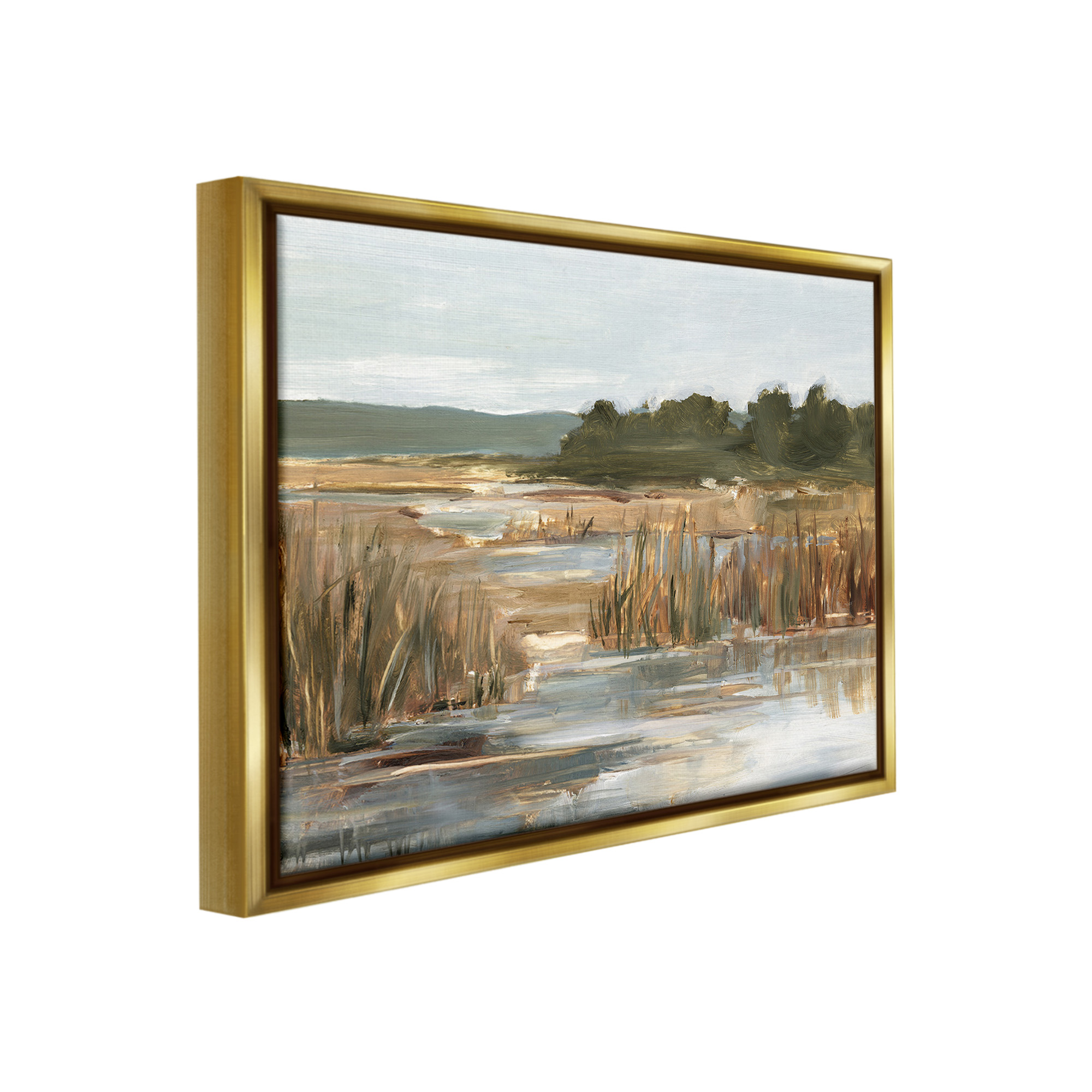 Stupell Industries Murky Stream Landscape Landscape Painting Gold Floater Framed Canvas Art Print Wall Art, 31 x 25