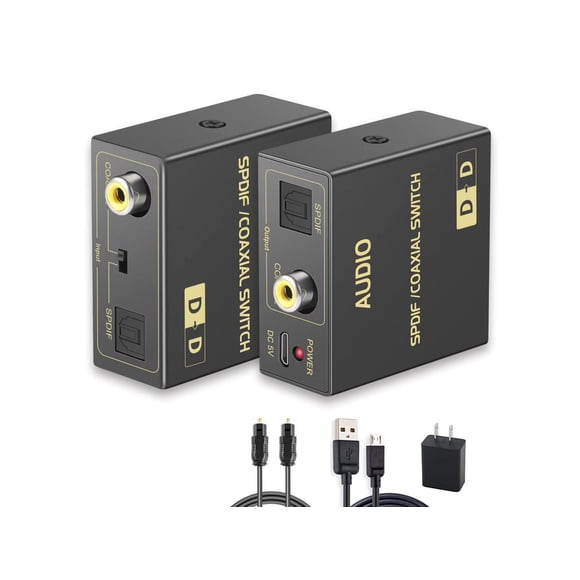 Optical to Coaxial or Coaxial to Optical Digital Audio Converter, Bi-Directional Fiber and coaxial Converter/Repeater/Splitter, with 1 Optical Cable