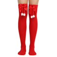 thumbnail image 4 of Medias a rayas para mujer Medias con lazo sobre la rodilla Calcetines largos Rojo Verde, 4 of 5