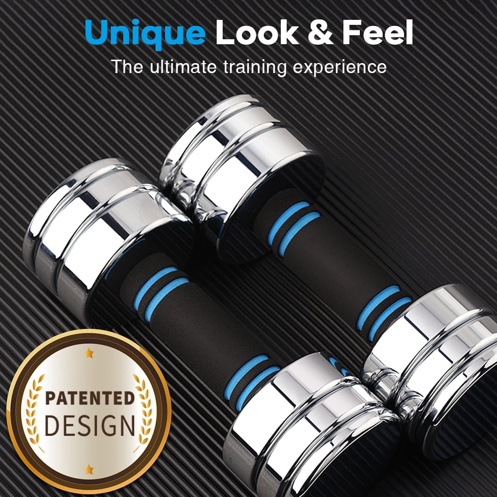 ARVIVO 2pcs Steel Ultracompact Adjustable Weight Dumbbells with Foam Handle 5lbs Silver Home Gym Workout
