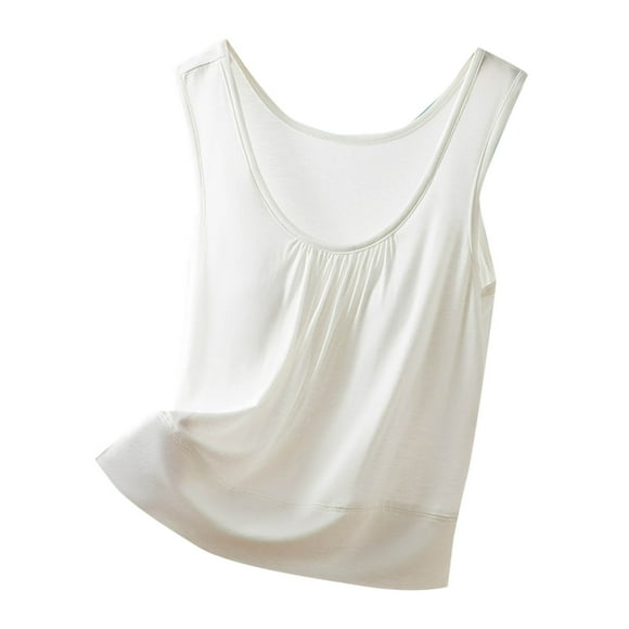 Fanxing Womens Tank Tops with Built in Bra Summer Basic Padded Yoga Shirt Shelf Bras Workout Camisole Casual Modal Undershirt White,XXL