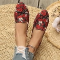 thumbnail image 4 of IEMIEMIEM Women's Ballet Flats Rose Print Loafer Flats Vintage Slip On Round Toe Soft Loafers Canvas Casual Work Flat Shoes Red 10 Wide, 4 of 8
