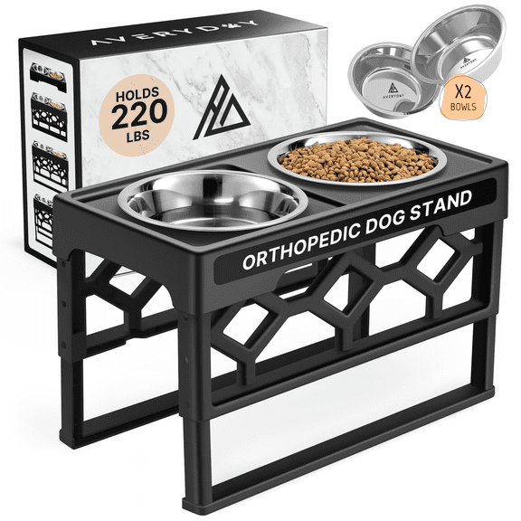 AVERYDAY Elevated Dog Bowl for Large Dogs, 4 Heights Adjustable Raised Dog Bowl with 2 Stainless Steel Food Water Bowls, Raised Pet Bowls for Large Medium Breed