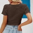 thumbnail image 4 of XFLWAM Women's Summer Crop Top Crew Neck Short Sleeve Slim Seersucker Cropped Tops Coffee XL, 4 of 6