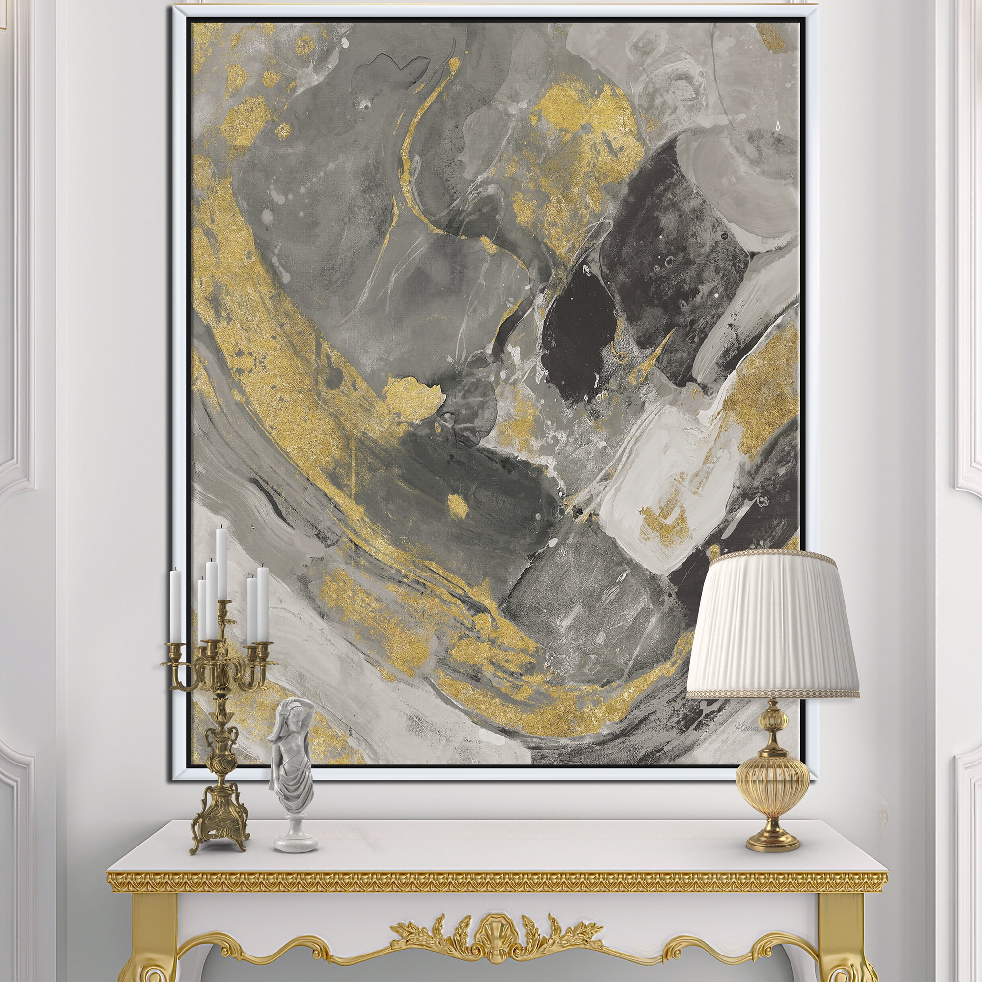 Designart ' Marble Gold and Black II ' Modern & Contemporary Framed Canvas