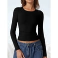 thumbnail image 6 of Women'S Crewneck Long Sleeve Shirt Double Lined Basic Tees Side Ruched Going Out Crop Tops, 6 of 10