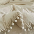 thumbnail image 2 of Move Over Beige Grey Comforter Set King Boho Bedding Sets White Pom Poms Pattern Microfiber Filling, 2 of 8