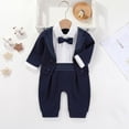 thumbnail image 7 of qolati Newborn Baby Boys' Gentleman Rompers Long Sleeve Printed Jumpsuit Outfit Tuxedo Footie One-Piece Bodysuit Infant Clothes with Bow Tie, 7 of 7