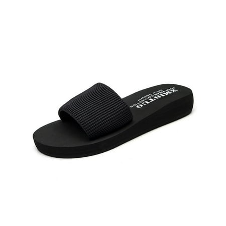 

Wazshop Womens Slide Sandal Slip On Slides Open Toe Flat Sandals Casual Knitting Upper Summer Slippers Women Shoes Low Heel Lightweight Black 7C