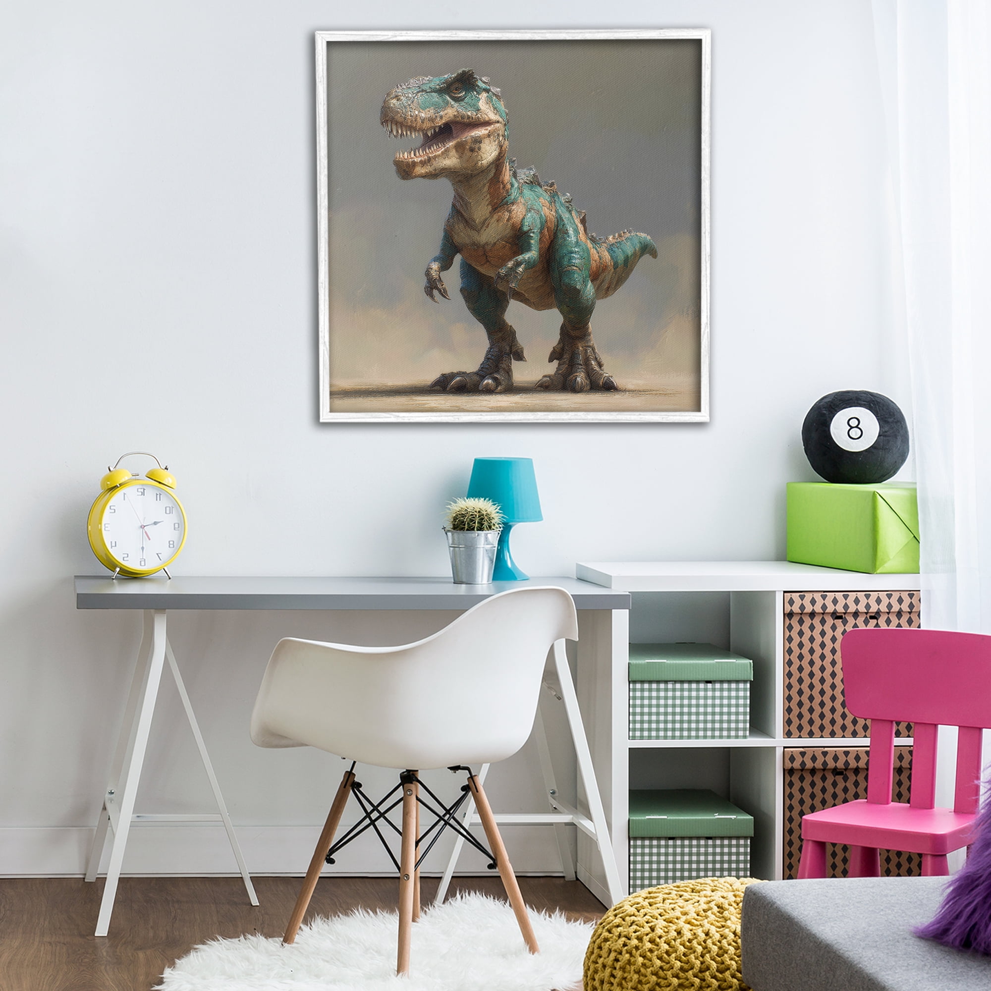 Stupell Industries Turquoise T-Rex Study White Framed Giclee Art, design by Wumples