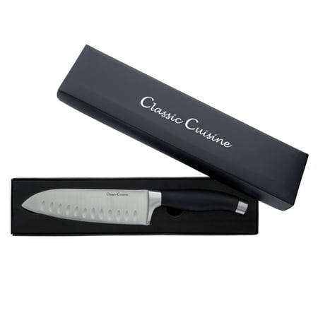 Hardened Steel Knife 7 inch Santoku Knife Stainless Steel Hand Forged Chef Kitchen Knife for Home Cooking or Restaurant by Classic Cuisine ()