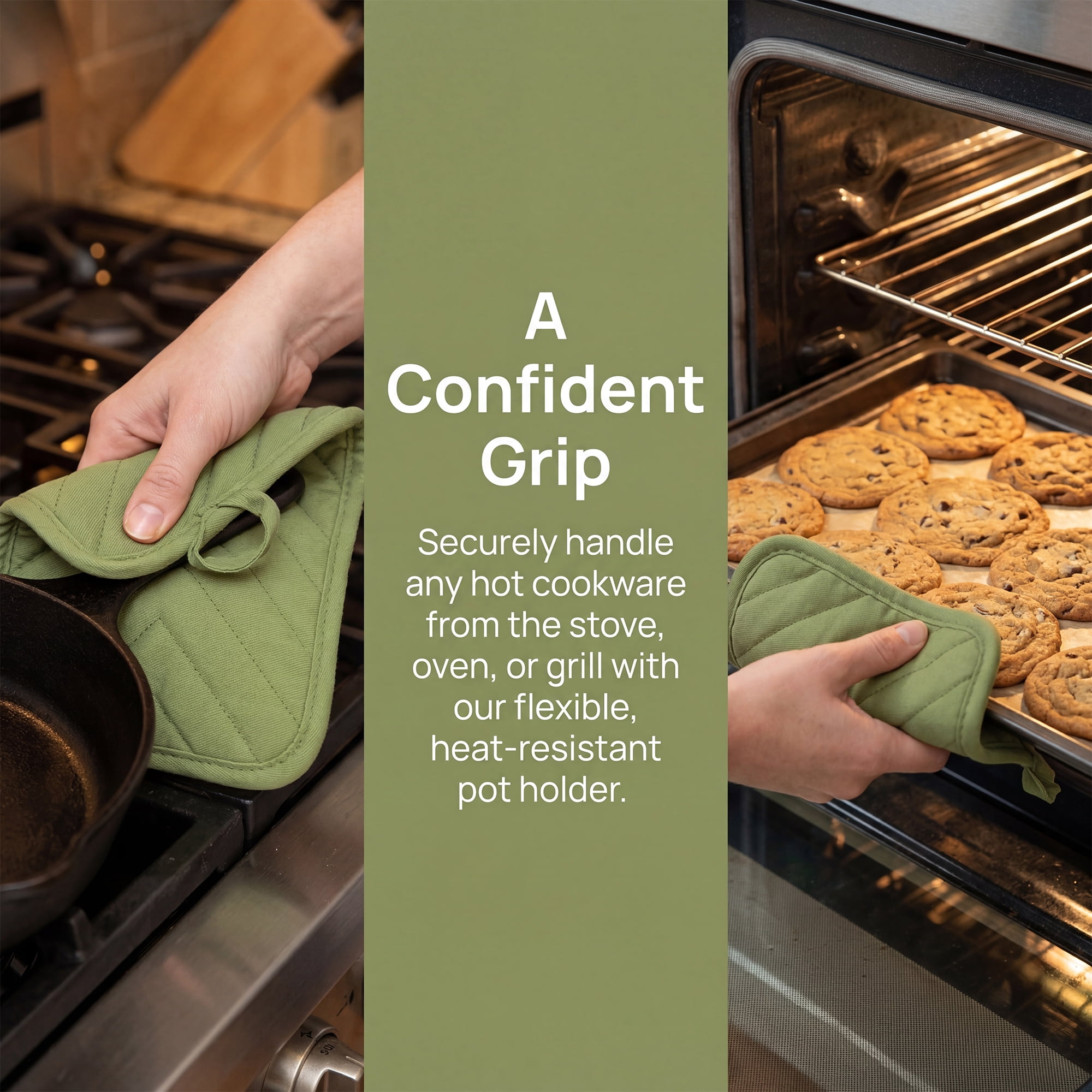 Unique Bargains 2 Pcs Pot Holders Heat Resistant Non Slip Hot Pads for Kitchen Green 9.1"x7.1"