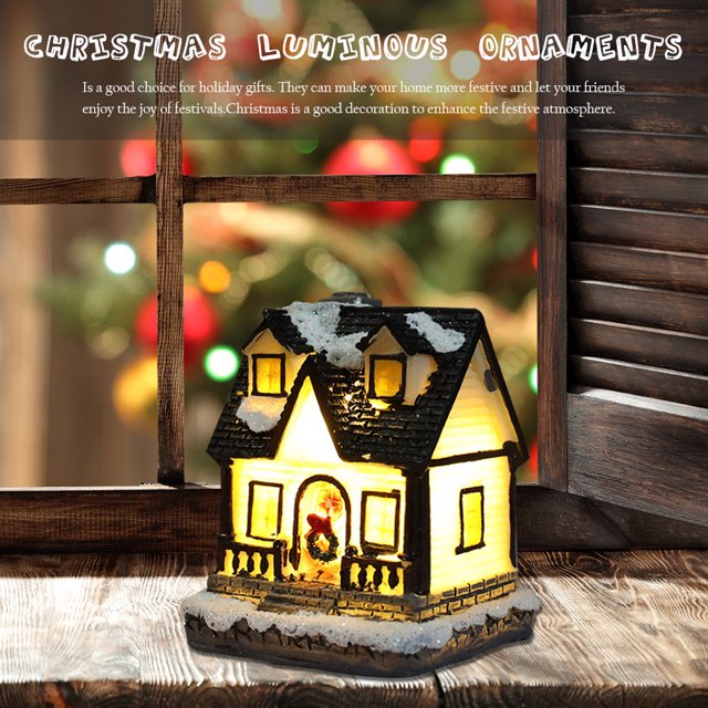 Mini escultura de casa de pueblo de resina navideña con adorno LED para el hogar (C) Ndcxsfigh Nuevos Originales