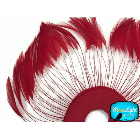 - 1 Piece - Red Half Beaded Pinwheel Stripped Rooster Hackle Feather Pads