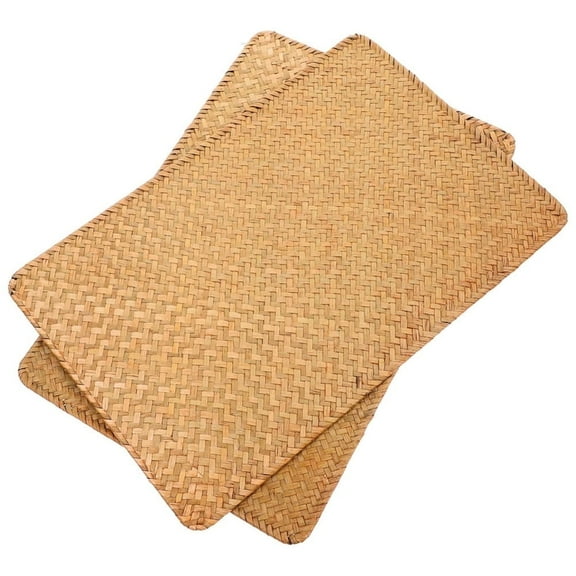 QZS 2Pack Hand Woven Placemats,Natural Seagrass Placemats,Woven Rattan Place Mat,Rectangular Table Mats,Bamboo Meal Placemat,Tea Set Mat,Farmhouse Wicker Placemats