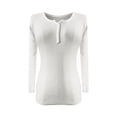 thumbnail image 2 of Lroplie Shirts for Women Button Solid Color Knitted V Neck Single Long Sleeve Slim Fit Bottomed Shirt Womens Tops White 2023 XL, 2 of 4