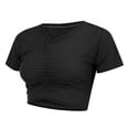 thumbnail image 5 of TODOZO Crop Tops for Women Trendy Summer Crew Neck Slim Fitted Summer Tops for Women 2025 Umbilical Top with and Pleated Round Neck T Shirt for Women Black L, 5 of 9