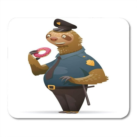 KDAGR Cartoon of Cute Light Brown Sloth in Black and Blue Police Uniform and Cap with Donut His Paw and Baton Mousepad Mouse Pad Mouse Mat 9x10
