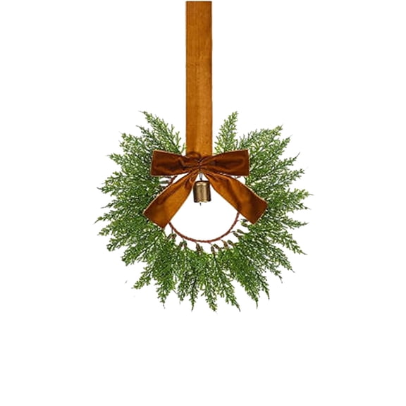 Mini Christmas Wreath with Ribbon Bells, Small Wreath for Kitchen Window Chair Back, Festival Decoration for Rural Inn Home, Wreath for Cabinet, Wreath Small, Festive Accent for Indoor , 1 Wreath