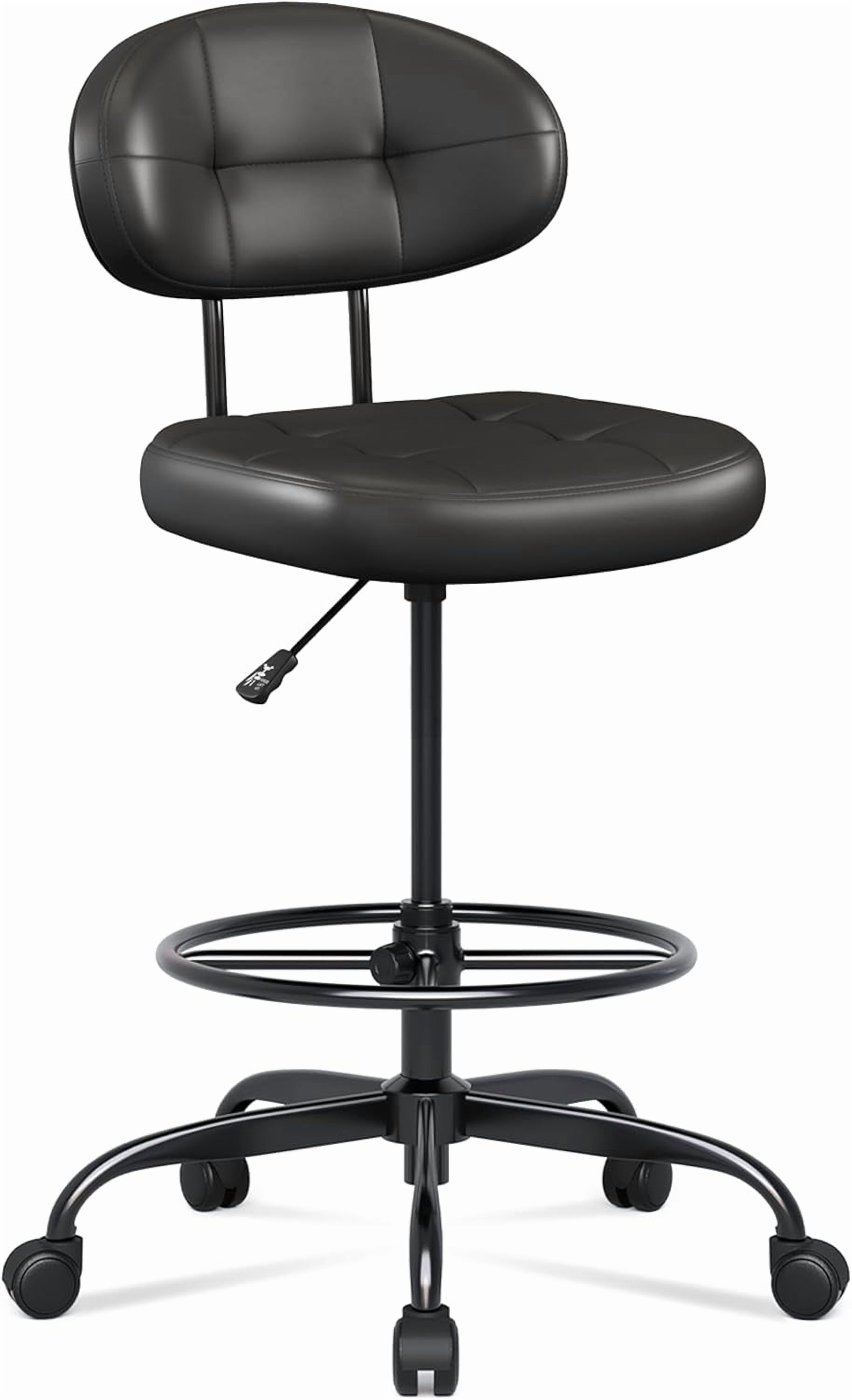Drafting Chair Without Arms, Tall Office Chair with Footrest Ring for Standing Desk, Small Faux Leather Executive Office Chair with Adjustable Height for Bar Lab Counter Height Desk, Khaki