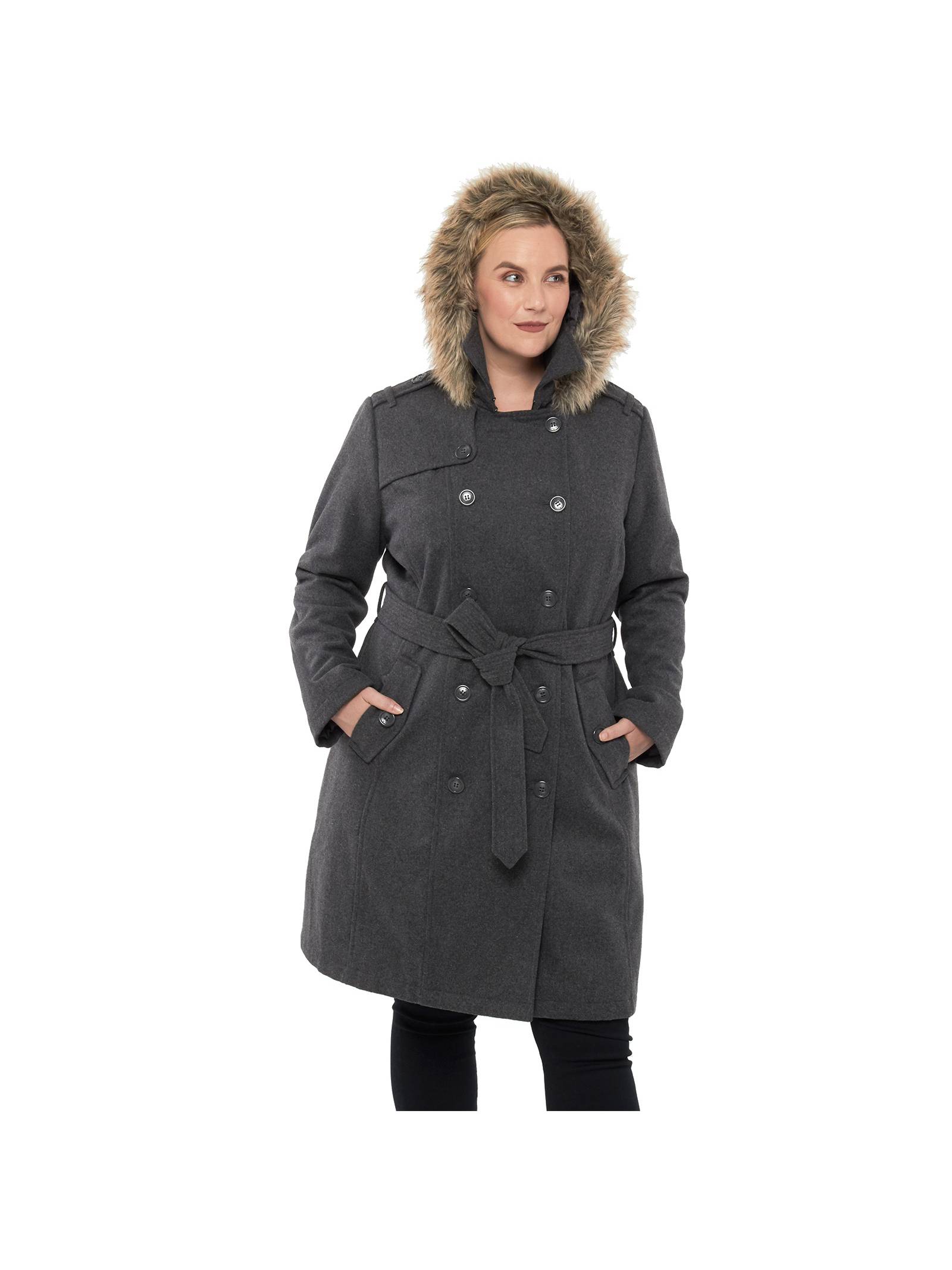 Alpine Swiss Womens Parka Trench Pea Coat Belt Jacket Faux Fur Hood Reg & Plus Sizes - image 4 of 7
