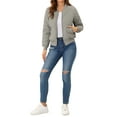 thumbnail image 2 of INSPIRE CHIC Women's Stand Collar Zip Up Raglan Sleeves Bomber Quilted Jacket XS Gray, 2 of 6