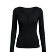 thumbnail image 5 of Karymi Going Out Tops for Women Solid Henley Partial Button Notch Neck Long Sleeve T-Shirt, Ribbed Knit Slim Fit Stretchy Casual Basic Tee Tops, Pullover Blouse Plus Size Tops for Women, 5 of 5