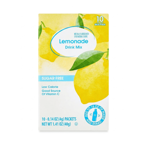 Sugar Free Lemonade Drink Mix Packets, 0.14 oz Each, 10 Count Powdered Beverage Mix