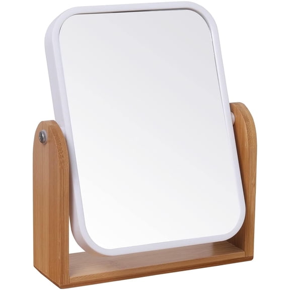 Makeup Mirror with Bamboo Stand,1X/3X Magnification Double Side Desk Mirror,Sided 360 Degree Swivel Magnifying Mirror,Portable Table Mirror Adjustable Bathroom Shaving Make up Mirror,Large,Topboutiqu