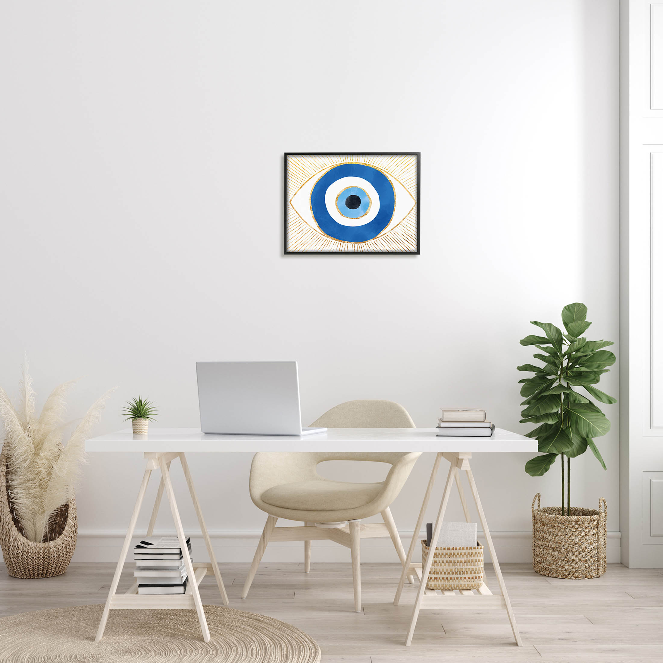 Stupell Industries Evil Eye Shape Striped Mati Symbol Graphic Art Black Framed Art Print Wall Art, Design by Ziwei Li