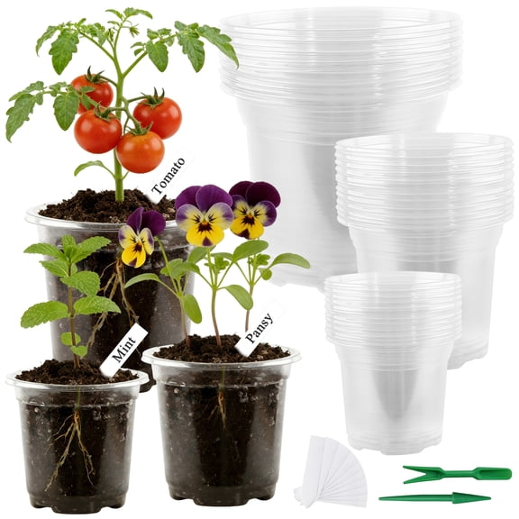 cyrico Clear Nursery Pots Variety Pack, 40 Pack Transparent Plastic Plant Pots in 5, 4 and 3.5 Inch with Drainage Holes, Seed Starting Pots for Plants and Indoor Outdoor Gardening