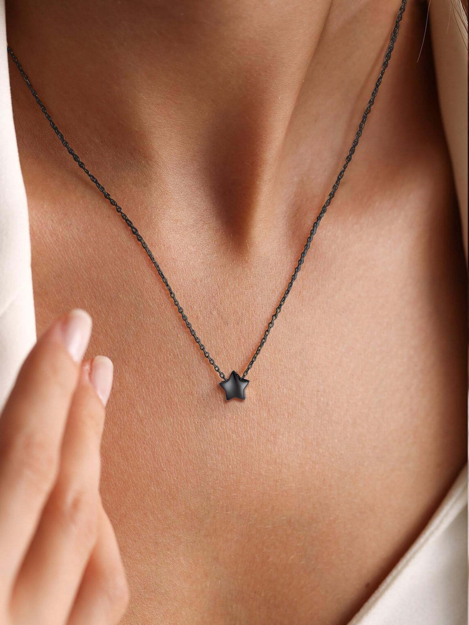 ChicSilver Star Necklace Black Necklaces for Women Dainty Jewelry Gifts for Her Wife Mom Grandma on Valentines Mothers Day Birthday Anniversary