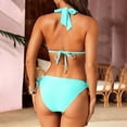 thumbnail image 4 of MLQIDK Women's Two Piece Bikini Set Halter Neck Swimsuit Push Up Top High Waisted Bottoms Tummy Control Drawstring Swimwear 2026 Summer Beach Bathing Suit Cyan XL, 4 of 6
