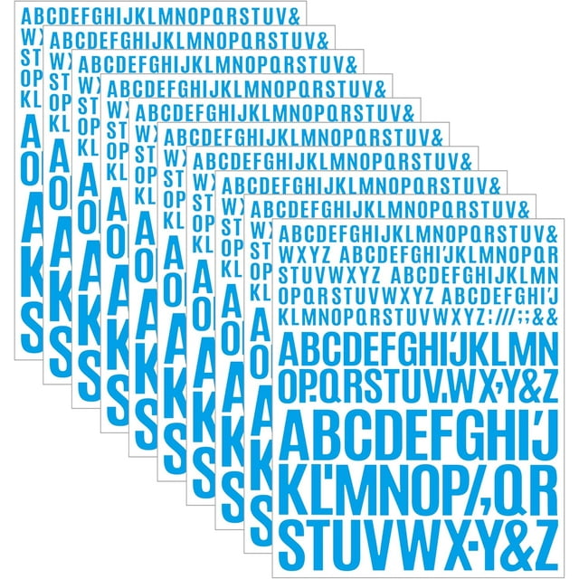 WWS-1800 Pieces Mix Size Letter Stickers, 10 Sheets Vinyl Alphabet Stickers, Waterproof Stick On Letters for Arts, Crafts, Mailboxes, Poster Board and Classroom Organizing - Light Blue