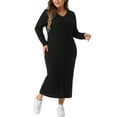 thumbnail image 2 of Agnes Orinda Plus Size Dress for Women V Neck Long Sleeve Ribbed Knit Button Down Bodycon Dresses 3X Black, 2 of 6