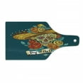 thumbnail image 1 of Day of the Dead Cutting Board, Mexican Hat Skull Roses Art Print, Decorative Tempered Glass Cutting and Serving Board, Wine Bottle Shape, Petrol Blue Turquoise, by Ambesonne, 1 of 1
