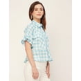 thumbnail image 3 of Moomaya Printed Cotton Short Sleeve Peplum Top - Shirt Collar, Chic Top, 3 of 9