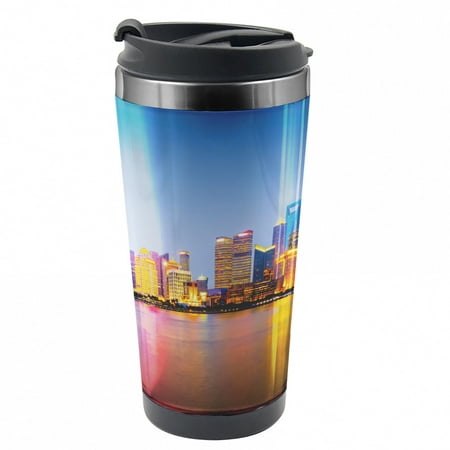 

Urban Travel Mug Shanghai City Skyline Steel Thermal Cup 16 oz by Ambesonne