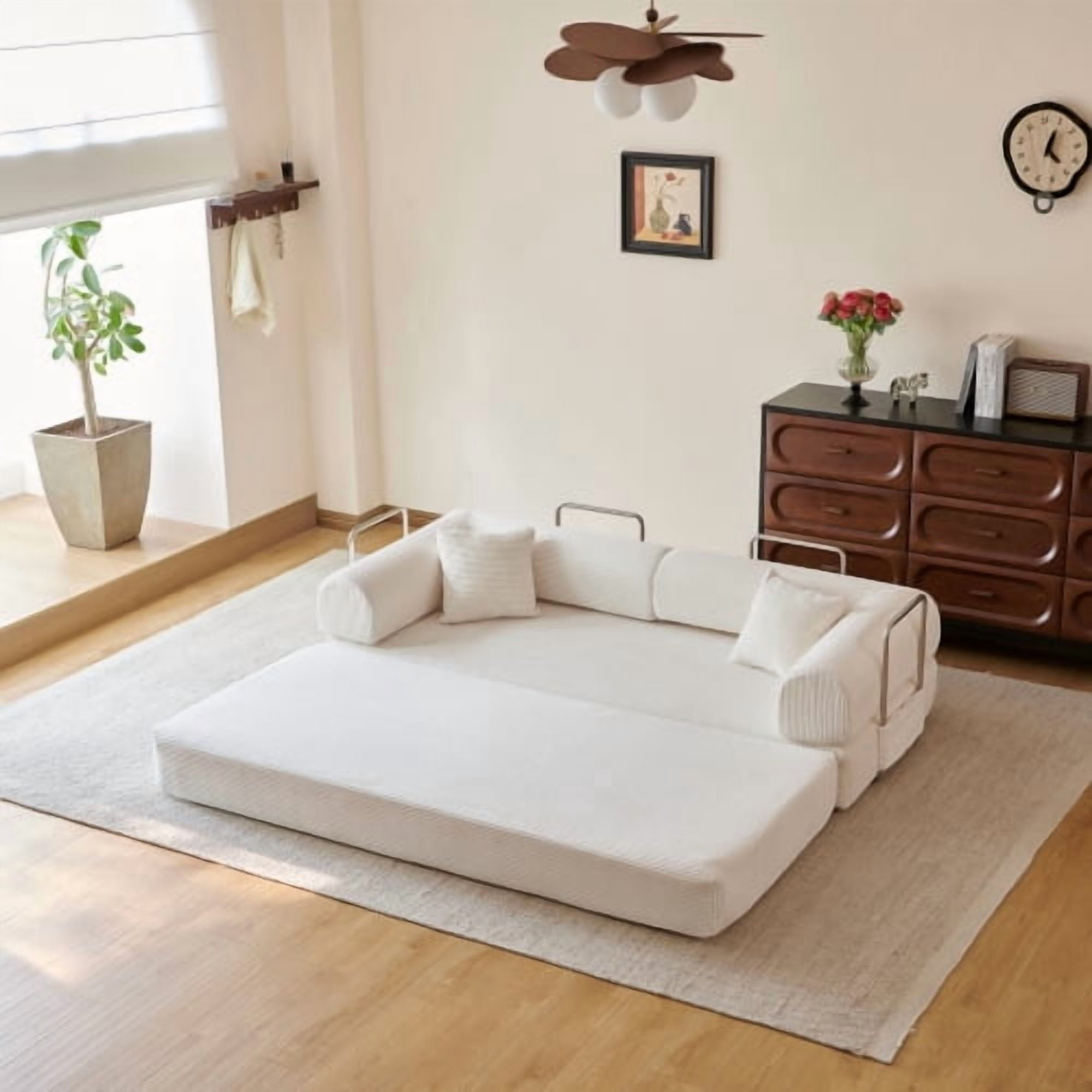78.8" Convertible Sofa Bed, Convertible Boneless Modular Sectional Futon Loveseat, Sleeper Couch for Living Room Bedroom, No Assembly Required, White