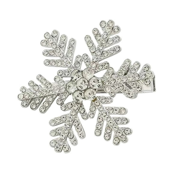 Sparkly Rhinestone Snowflake Hair Clip, Metal Alligator Design, Festive Accessory for Christmas Parties, 4cm Diameter