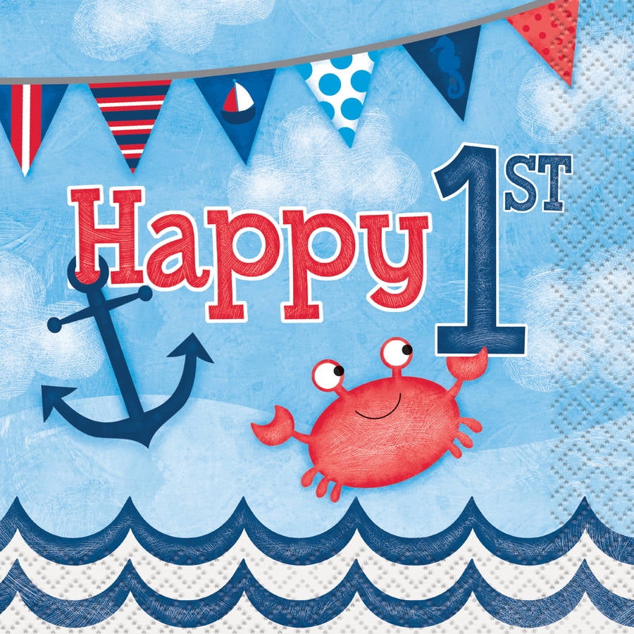 Nautical Boys First Birthday Beverage Napkins, 16ct by Unique Industries