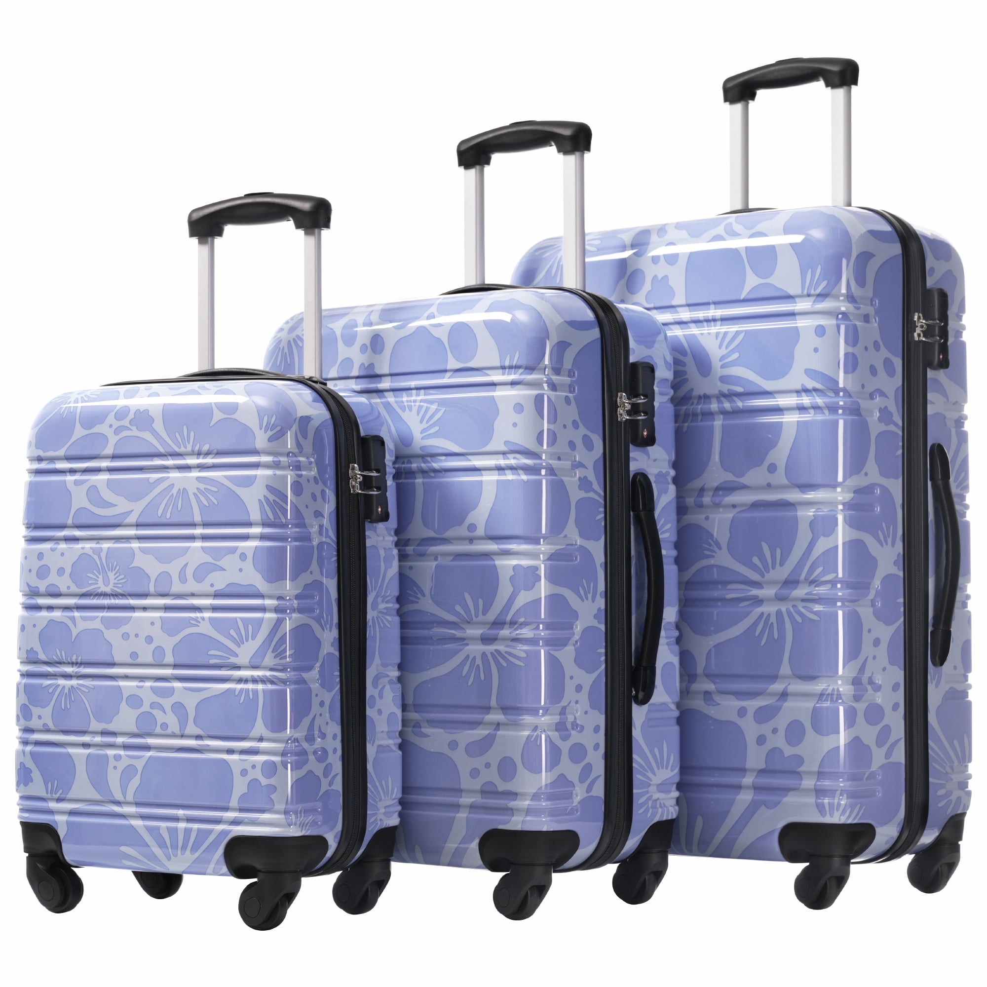 3-Piece Hardshell Luggage Set with Spinner Wheels & Combination Lock, Lightweight ABS+PC Suitcase Set 20" 24" 28" for Carry On and Checked Bags, Blue