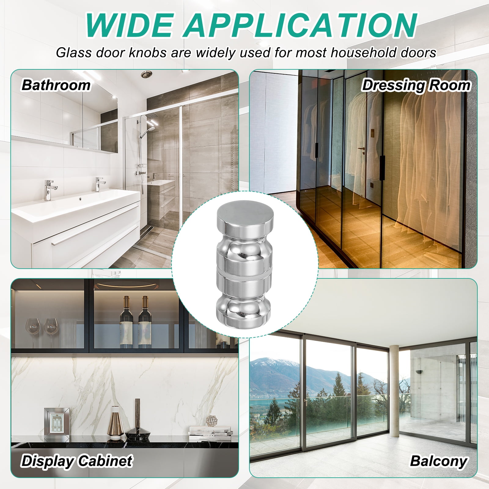 Uxcell Glass Shower Door Handle, Stainless Steel Back-to-Back Shower Door Knob for Bathroom and Sliding Doors Silver