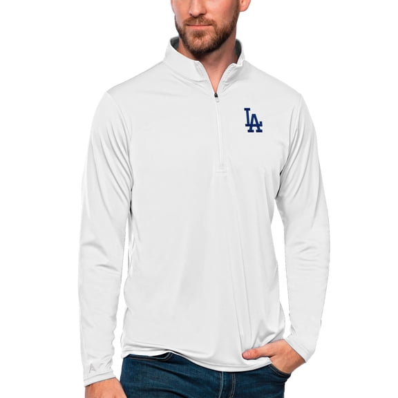 Men's Antigua White Los Angeles Dodgers Tribute Quarter-Zip Pullover Top