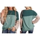 thumbnail image 2 of Camisetas Holgadas Informales de Punto con Cuello Redondo y Larga con Bloques de Color A para Mujer Verde M, 2 of 6