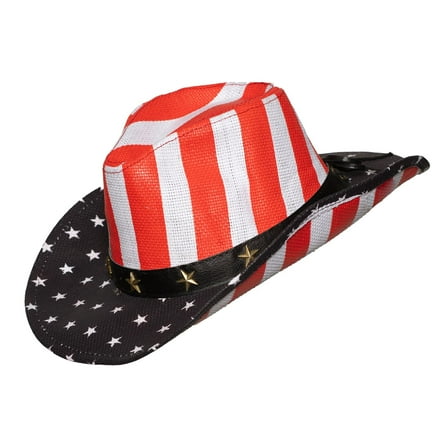 Cowboy Hat - American Flag - Star Medallions - Costume Accessory - One Size